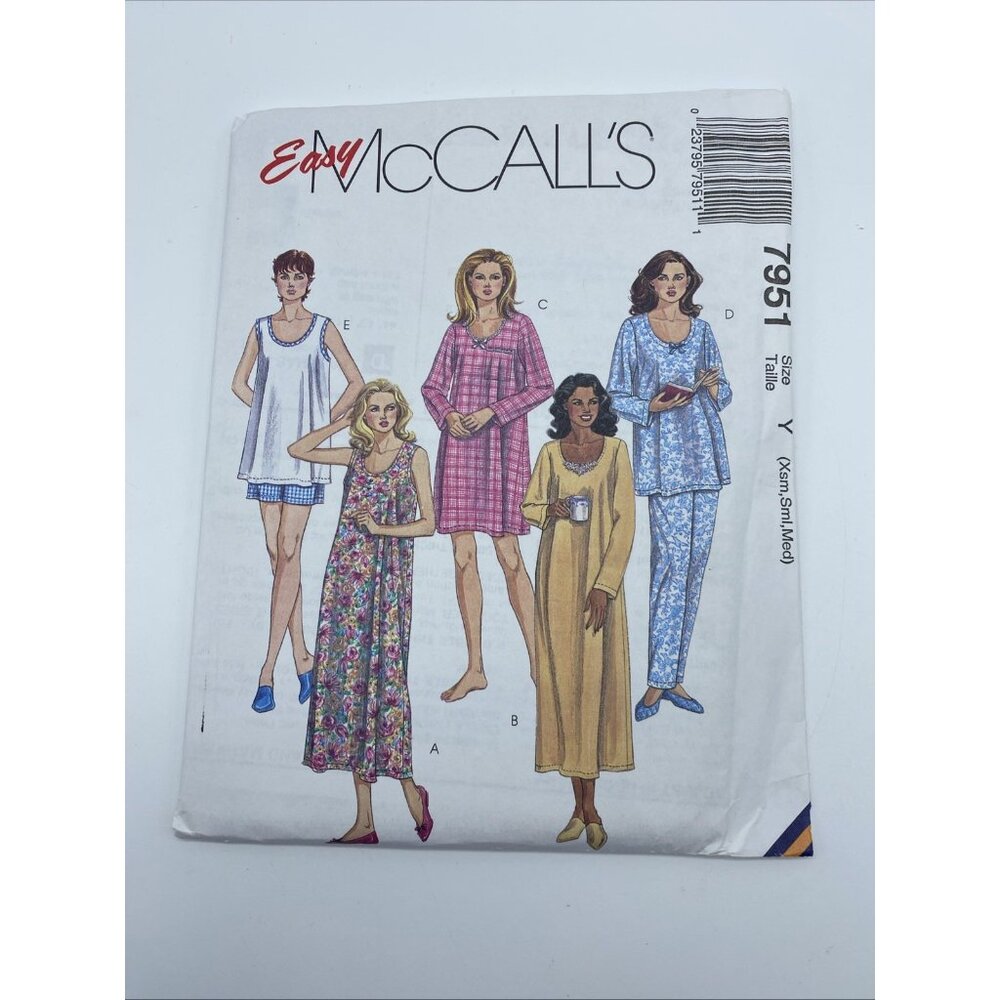 McCall's 7951 Misses Nightgown Two Lengths Top Pull-on Pants XS S M Pattern